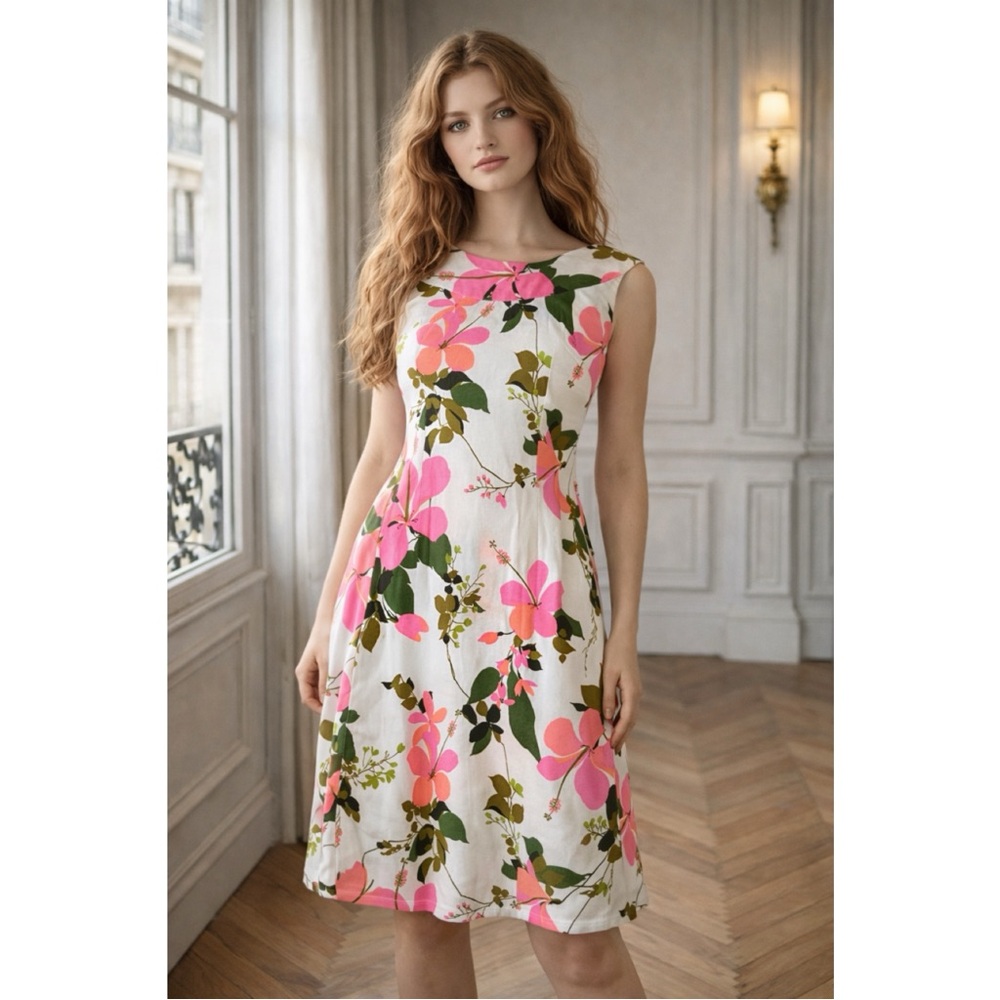 Royal Hawaiian Vintage 60s Hibiscus Print Draped Back Floral Column Dress Sz XS